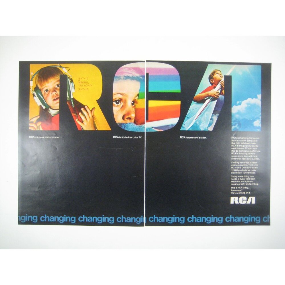 Vintage RCA Print Ad 1960s Fiddle Free Color TV Tomorrows Radar 2 Page Rocket